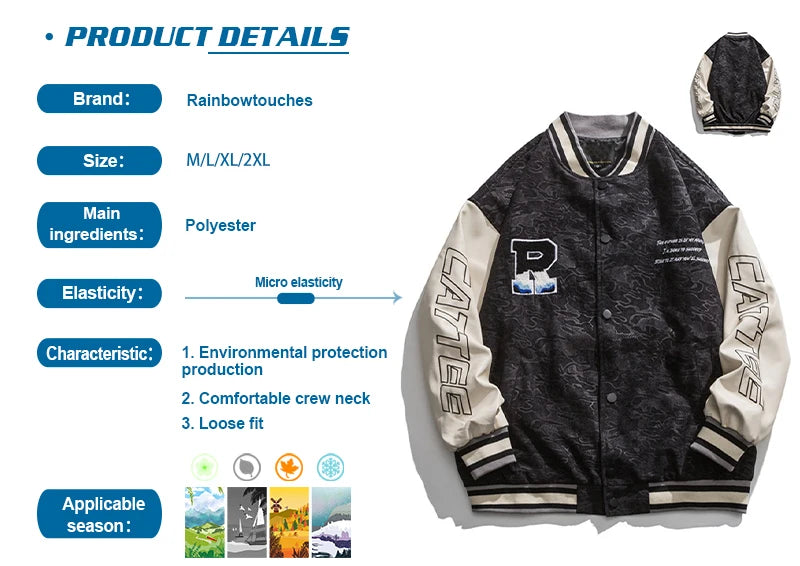 rainbowtouches 2021 new jacket men unisex street jackets letter embroidered baseball uniform hip hop mens superior quality coat unique default style 4447