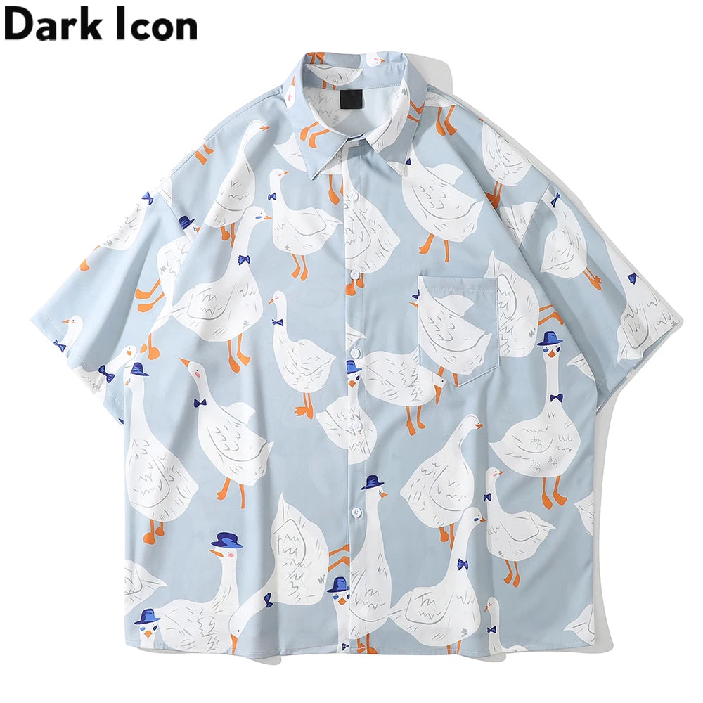 Dark Icon Full Prined Oversized Men's Shirt Short Sleeve Summer Streetwear Shirts for Men Street King Limited