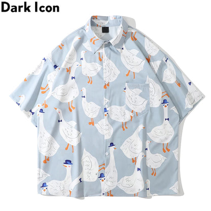 Dark Icon Full Prined Oversized Men's Shirt Short Sleeve Summer Streetwear Shirts for Men Street King Limited