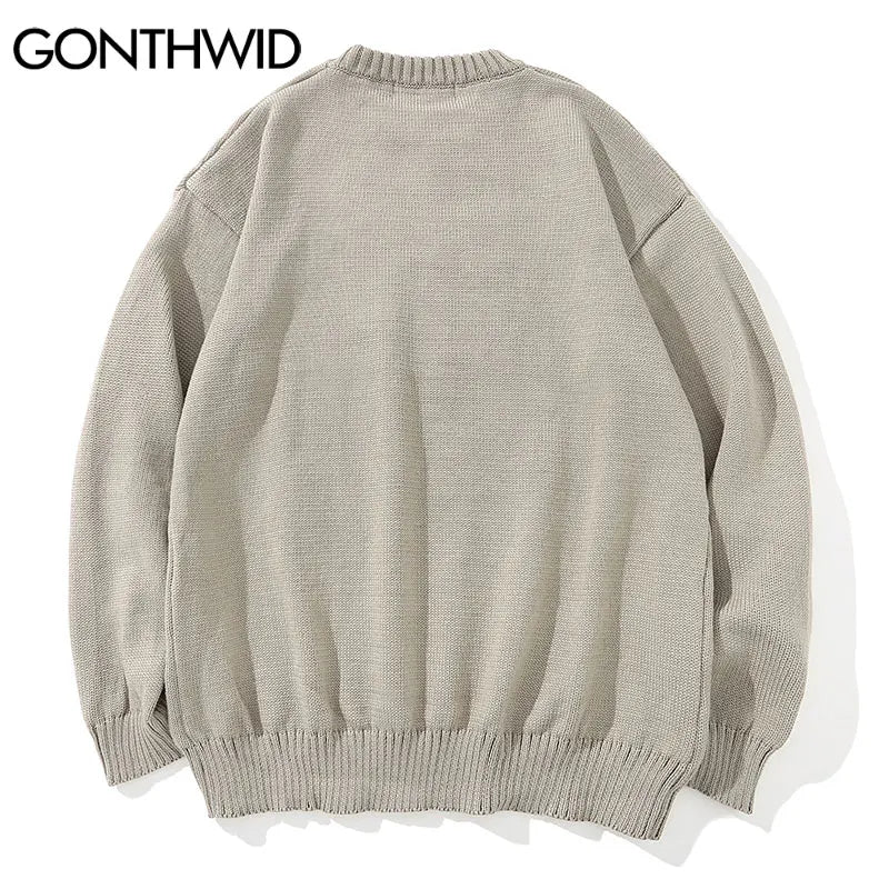 GONTHWID Knitted Sweaters Hip Hop Lightning 3D Angel Statue Print Pullover Sweater Streetwear Hip Hop Fashion Casual Loose Tops Street King Limited
