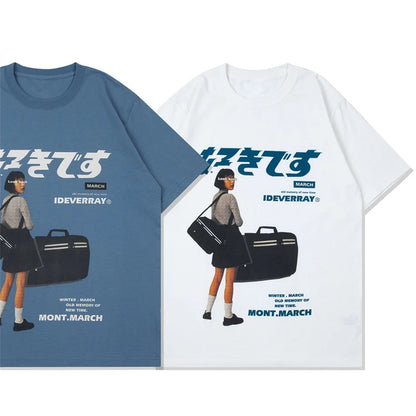 Hip Hop Streetwear Harajuku T Shirt Girl Japanese Kanji Print Tshirt 2021CC Summer Mens Short Sleeve Cotton Oversized T-Shirt Street King Limited