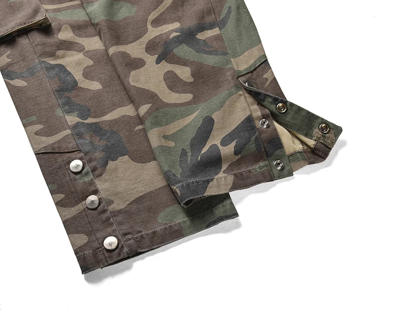 Camouflage Cargo Pants Bieber Hip Hop Vintage Multi-pocket Bottom Button Men's Cargo Trousers Streetwear Mens Military Pants Street King Limited