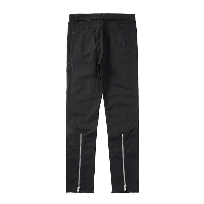Harajuku Back Zipper Hole Ripped White Jeans Pants Mens Straight Washed Retro Oversized Streetwear Casual Denim Trousers Street King Limited