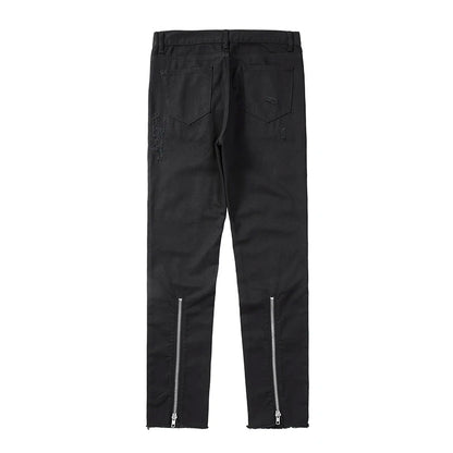 Harajuku Back Zipper Hole Ripped White Jeans Pants Mens Straight Washed Retro Oversized Streetwear Casual Denim Trousers Street King Limited