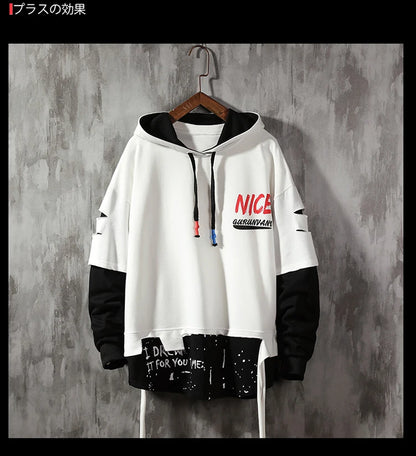 Men Ribben Hooded Sweatshirt Autumn Male Fashion Hoodie Men's Sweatshirts Solid Color Splice Hoodies Street Style Street King Limited