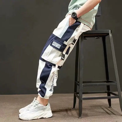 men hip hop black cargo pants joggers sweatpants overalls men ribbons streetwear harem pants women fashions trousers unique joggers style 2499