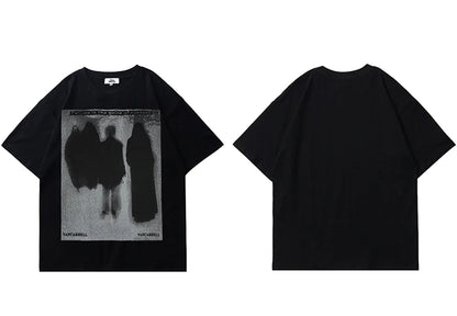 Men Hip Hop T Shirt Streetwear Dark Style Shadow Printed T-Shirt 2023 Summer Short Sleeve Tshirt Harajuku Cotton Tops Tees Black Street King Limited