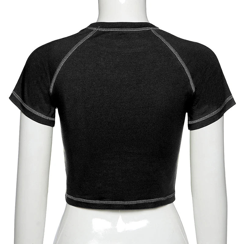 Women's T-shirt Harajuku Y2K crop Top Harajuku Retro Korean Black Demon Punk Gothic Anime Print Clothes Slim anime Street King Limited