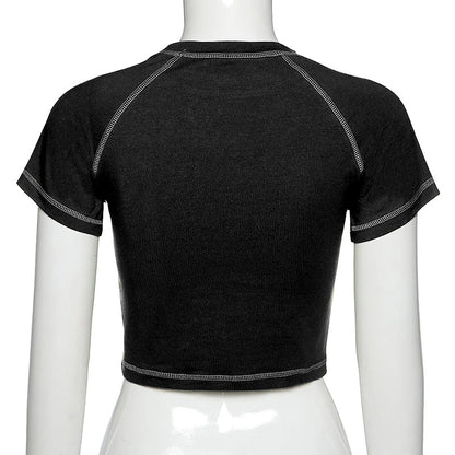 Women's T-shirt Harajuku Y2K crop Top Harajuku Retro Korean Black Demon Punk Gothic Anime Print Clothes Slim anime Street King Limited