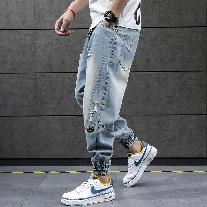 2023 new hip hop harem jeans pants men loose joggers denim casual sweatpants korea ankle length trousers streetwear male clothes urban active pants