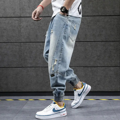 2023 new hip hop harem jeans pants men loose joggers denim casual sweatpants korea ankle length trousers streetwear male clothes urban active pants