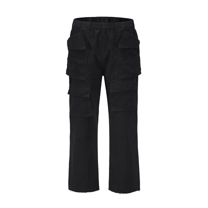 Harajuku Multi-pockets Straight Flare Pants Mens High Street Elastic Waist Solid Loose Casual Cargo Pants Hip Hop Baggy Trousers Street King Limited