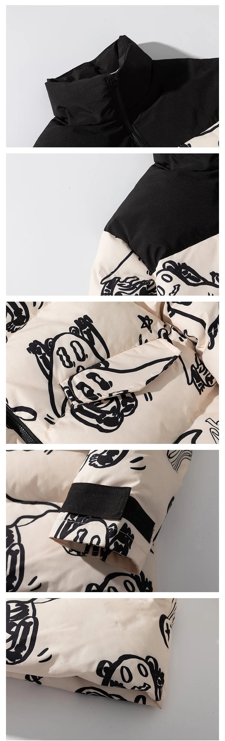 Cotton Padded Thick Parkas Jackets Streetwear Hip Hop Print Windproof Warm Zip Coats Fashion Harajuku Outwear Mens Clothing Street King Limited