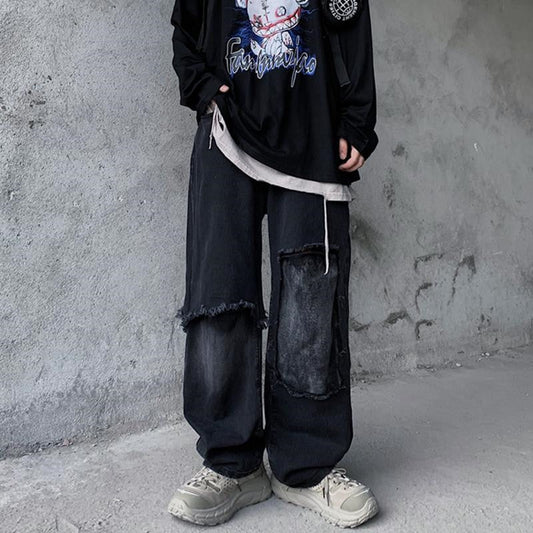 Black Loose Jeans Men High Street Pants Fashion Retro Baggy Ulzzang Ripped Harajuku Summer Casual Hip Hop Pants Streetwear Male Daulet Apparel