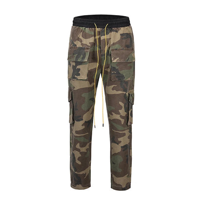 Camouflage Cargo Pants Bieber Hip Hop Vintage Multi-pocket Bottom Button Men's Cargo Trousers Streetwear Mens Military Pants Street King Limited