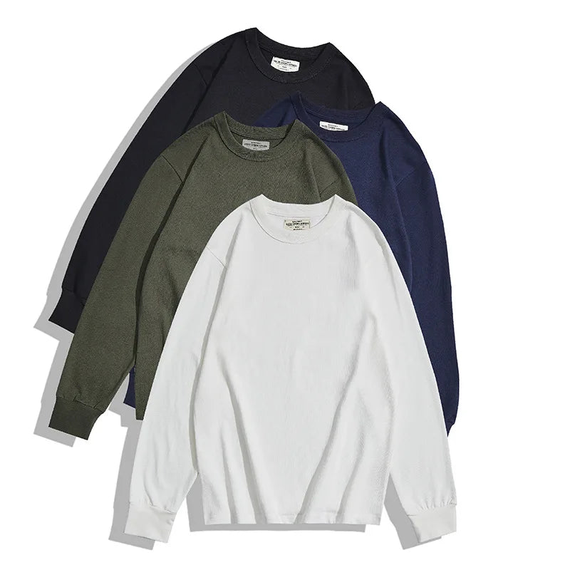 Heavy Long Sleeve T Shirt Men Autumn Winter New Round Neck Plain Color Thick Cotton T-shirt Casual Basic Bottoming Shirt Street King Limited
