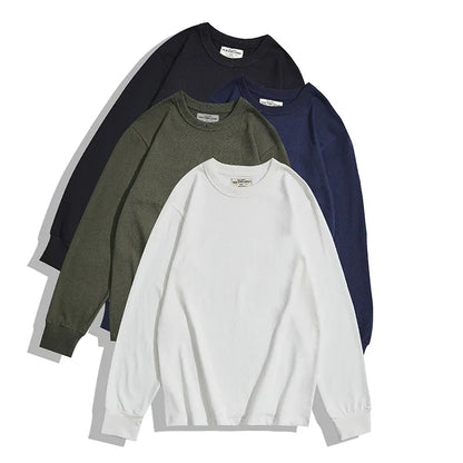 Heavy Long Sleeve T Shirt Men Autumn Winter New Round Neck Plain Color Thick Cotton T-shirt Casual Basic Bottoming Shirt Street King Limited