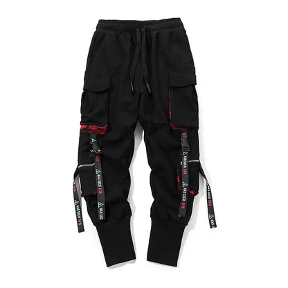 men hip hop black cargo pants joggers sweatpants overalls men ribbons streetwear harem pants women fashions trousers unique joggers style 2510