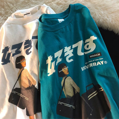 Hip Hop Streetwear Harajuku T Shirt Girl Japanese Kanji Print Tshirt 2021CC Summer Mens Short Sleeve Cotton Oversized T-Shirt Street King Limited