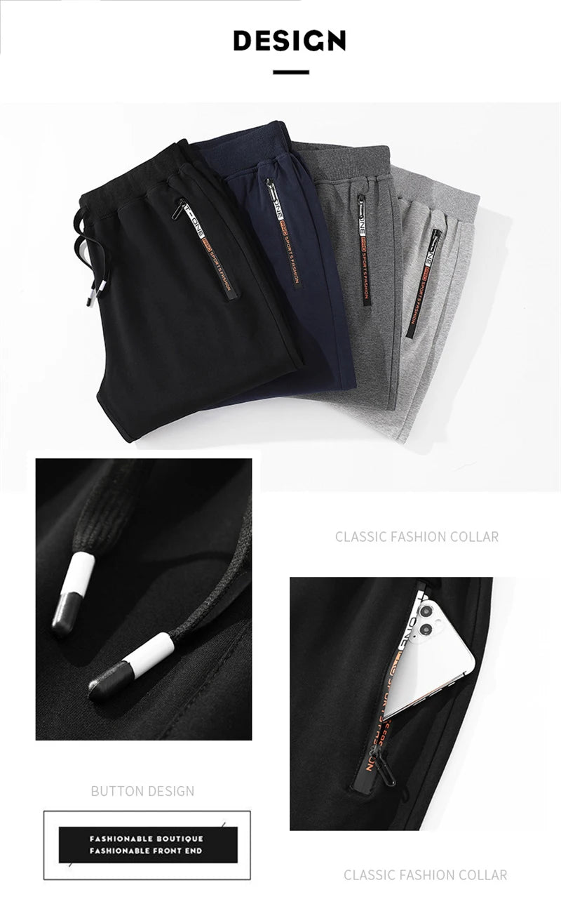 2025 autumn mens sport pants casual knitted trousers with zipper pockets solid color jogger pants male pantalon chandal hombre sporty tapered joggers