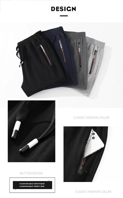 2025 autumn mens sport pants casual knitted trousers with zipper pockets solid color jogger pants male pantalon chandal hombre sporty tapered joggers