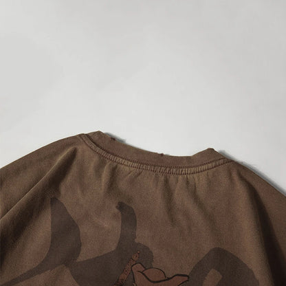 Lyprerazy Chinese Vintage Monkey King Embroidery T Shirt Men Tshirt Men Streetwear T-Shirt Hip Hop 4XL Clothes Brown Cotton Street King Limited