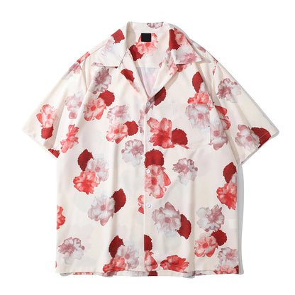 Dark Icon Floral Hawaiian Shirt Men Tur-down Collar Men's Polo Shirt Black White Street King Limited