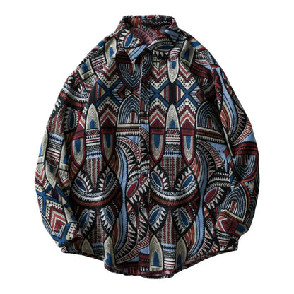 Streetwear Gonthwid Knitted Shirts Nation Style Geometry Flowers Color Block Patc Gonthwid Knitted Shirts Nation Style Geometry Flowers Color Block Patchwork Long Sleeve Button Shirt Hip Hop Casual Tops Coats Fashion Sweater Jacket With Graphic Design For Men