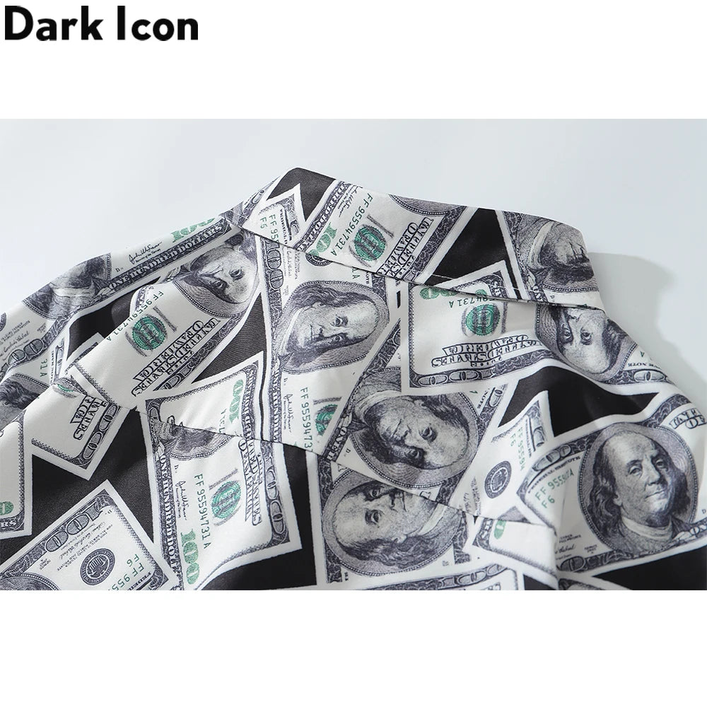 Dark Icon US Dollar Full Printed Shirts Men Turn-down Collar Casual Men's Shirt Logn Sleeve Man Clothing Street King Limited