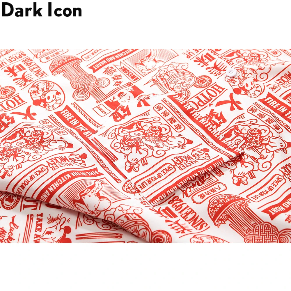 Dark Icon Full Printed Oversized Shirt for Men Summer Loose Men's Shirts Male Top Black Red Street King Limited
