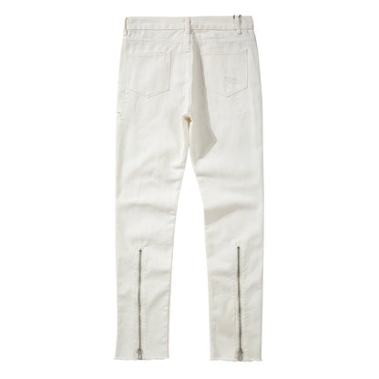 Harajuku Back Zipper Hole Ripped White Jeans Pants Mens Straight Washed Retro Oversized Streetwear Casual Denim Trousers Street King Limited