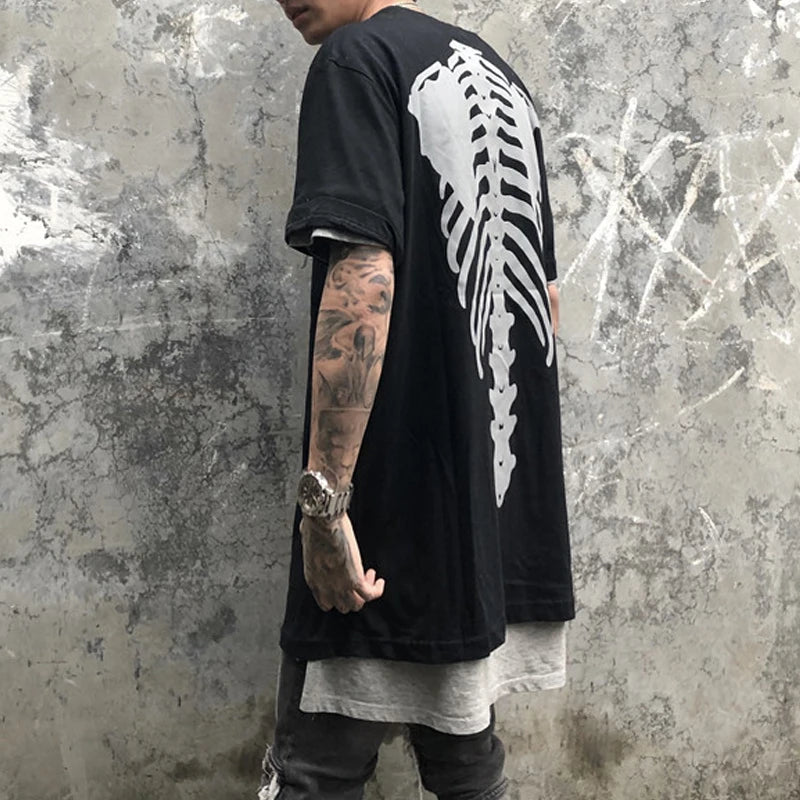 Men's Fashion Reflective Skull Printed T-shirts New Casual Loose Short-sleeved Crew Neck Tees Hip Hop Streetwear Loose Tops Street King Limited