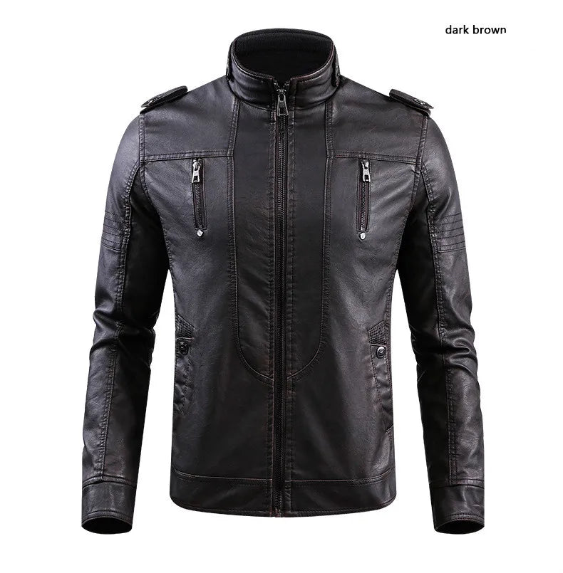 retro leather jacket men stand collar locomotive coat autumn winter casual plus size motorcycle jacket male warm biker outerwear unique default style 3793