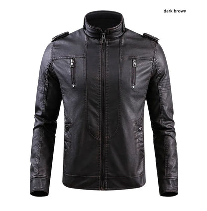 retro leather jacket men stand collar locomotive coat autumn winter casual plus size motorcycle jacket male warm biker outerwear unique default style 3793