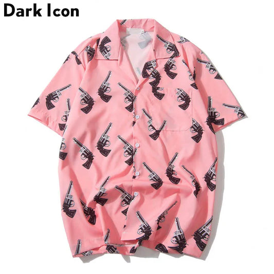Dark Icon Printed Turn-down Collar Street Men's Shirt 2019 Summer Vintage Hip Hop Shirt Streetwear Shirts for Men Street King Limited