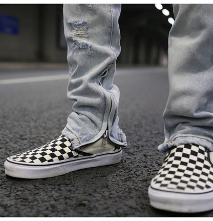 bottom zipper knee holes denim jeans destroyed ripped slim mens biker jeans new men fashion streetwear hip hop pants joggers unique joggers style 2398