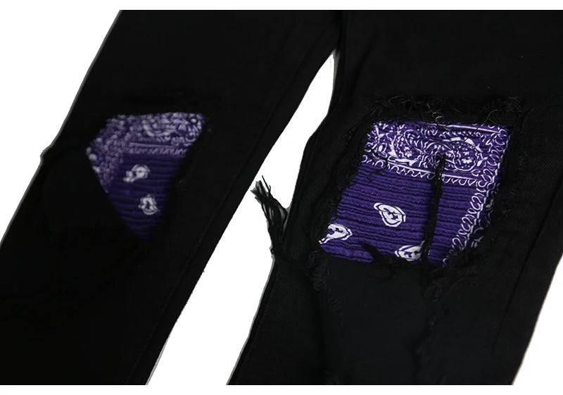 knee patchwork jeans for men hip hop skinny biker taped jean trousers slim fit black denim pants fashion streetwear jogger unique joggers style 5436