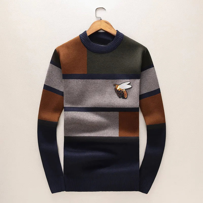 New 2018 Man Luxury Winter gentleman embroidery Bees Stripe Knit Casual Sweaters pullover Asian Plug Size High quality Drake H64 Street King Limited
