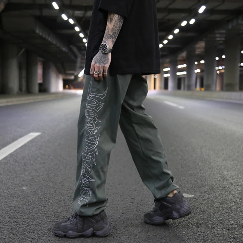 hip hop loose fit elastic waist pants fashion embroidery ankle pants mens 2019 new spring summer casual sportwear pants joggers sporty tapered joggers