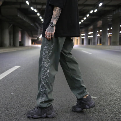 hip hop loose fit elastic waist pants fashion embroidery ankle pants mens 2019 new spring summer casual sportwear pants joggers sporty tapered joggers