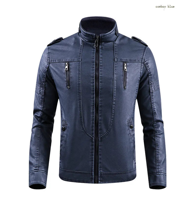 retro leather jacket men stand collar locomotive coat autumn winter casual plus size motorcycle jacket male warm biker outerwear unique default style 3789