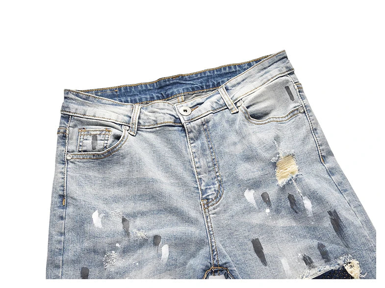 graffiti printed ripped destroied denim jean mens distressed biker jeans with sequins 2018 fashion high street slim pants jogger unique joggers style 2341
