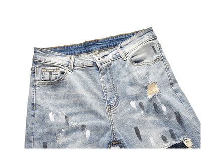 graffiti printed ripped destroied denim jean mens distressed biker jeans with sequins 2018 fashion high street slim pants jogger unique joggers style 2341