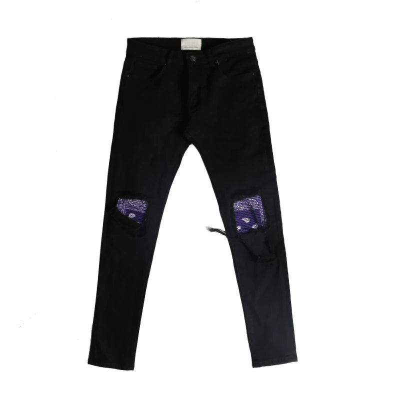 knee patchwork jeans for men hip hop skinny biker taped jean trousers slim fit black denim pants fashion streetwear jogger unique joggers style 5434