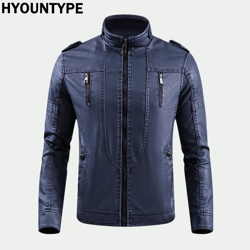 retro leather jacket men stand collar locomotive coat autumn winter casual plus size motorcycle jacket male warm biker outerwear menswear bottoms