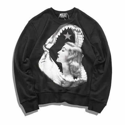 New  High Men Shark teeth beauty star gentleman Hoodies Hoody hooded Sweatshirts velvet Cotton Drake Thicken Fleece #d72 Street King Limited