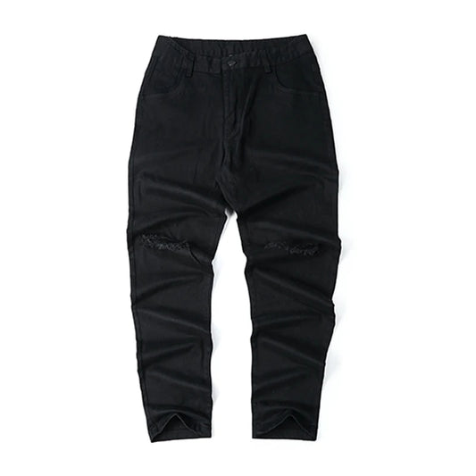 knee ripped hole biker jeans men denim destroyed slim fit zippers jeans fashion trousers black streetwear hip hop pants jogger sporty tapered joggers