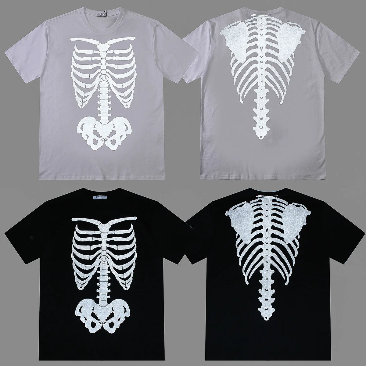 Men's Fashion Reflective Skull Printed T-shirts New Casual Loose Short-sleeved Crew Neck Tees Hip Hop Streetwear Loose Tops Street King Limited