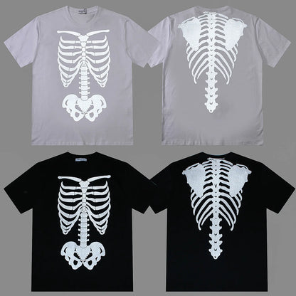Men's Fashion Reflective Skull Printed T-shirts New Casual Loose Short-sleeved Crew Neck Tees Hip Hop Streetwear Loose Tops Street King Limited
