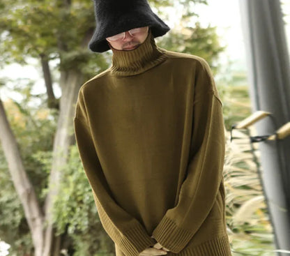 Male Sweater Basic Pullover 2018 Autumn Winter High Neck Casual Solid Color Warm Sweater Women Men Fashion Street Loose Sweaters Street King Limited
